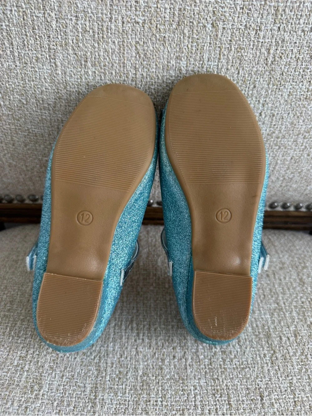 Girls Princess Blue and Silver Glitter Bow Mary Jane dress shoes size 12 Velcro